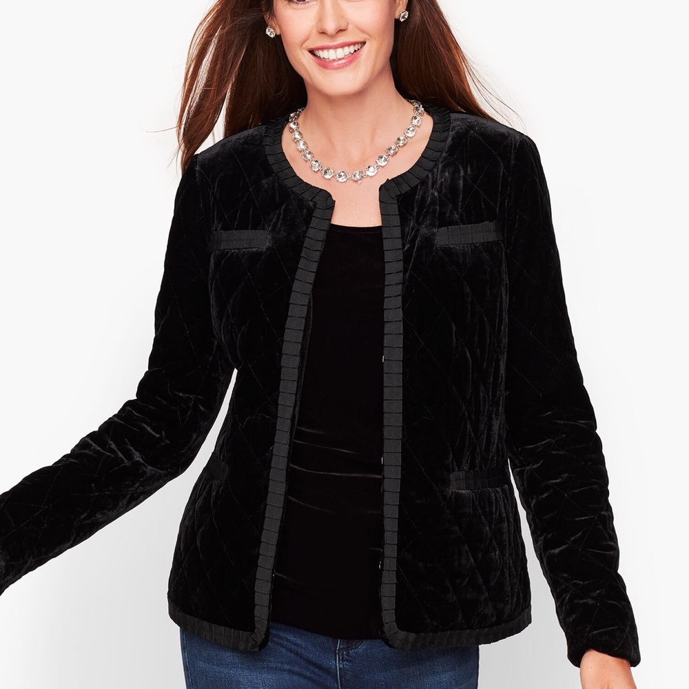 Talbots Black Velvet‎ Quilted Evening Holiday Jacket Size 1X NWOT
